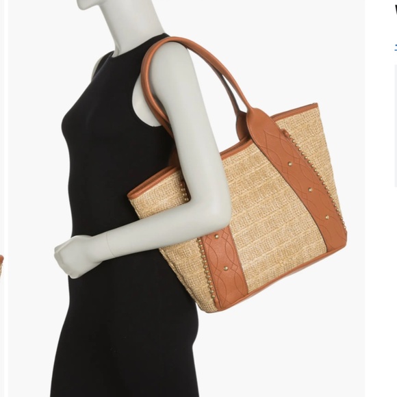 Jessica Simpson Straw Wilma Cognac Brown Wicker/Straw Tote